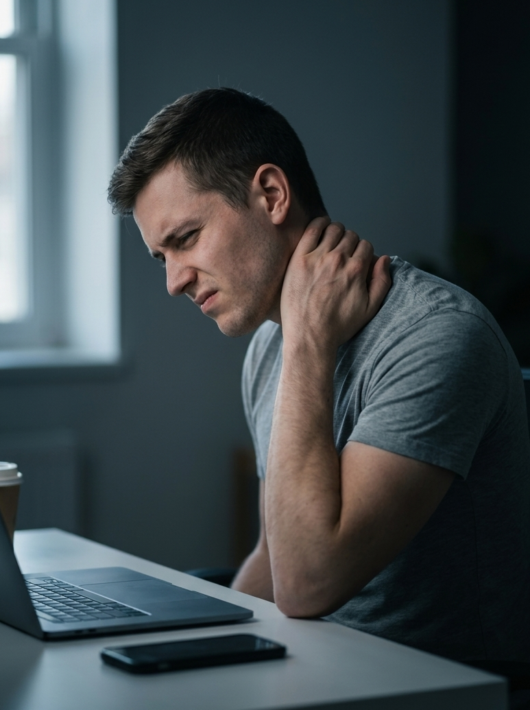 Person with neck pain from tech neck